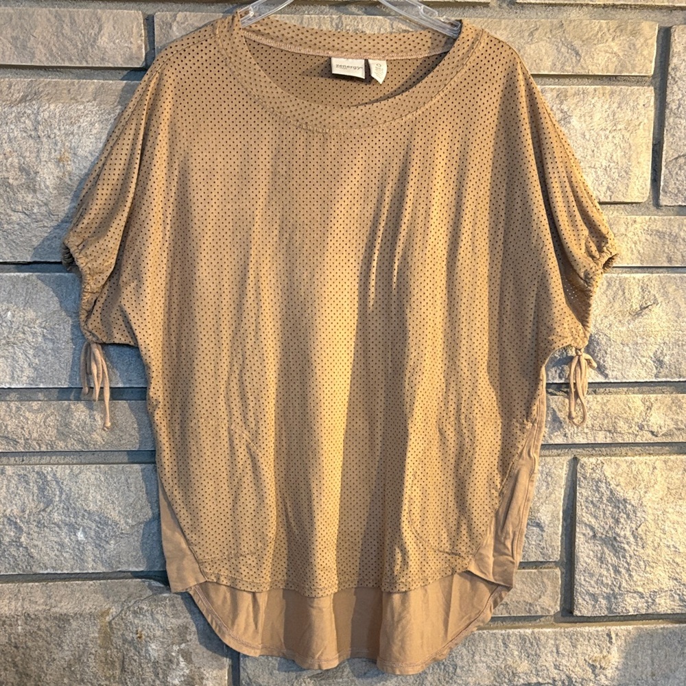 Zenergy Tan faux Suede Top with Pockets